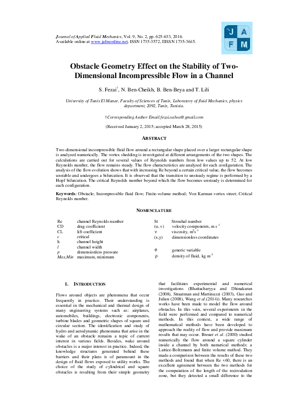 (PDF) Obstacle Geometry Effect on the Stability of Two- Dimensional ...