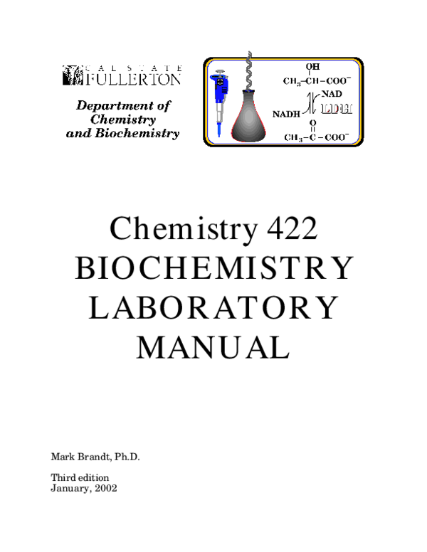 (PDF) Chemistry 422 BIOCHEMISTRY LABORATORY MANUAL j godson