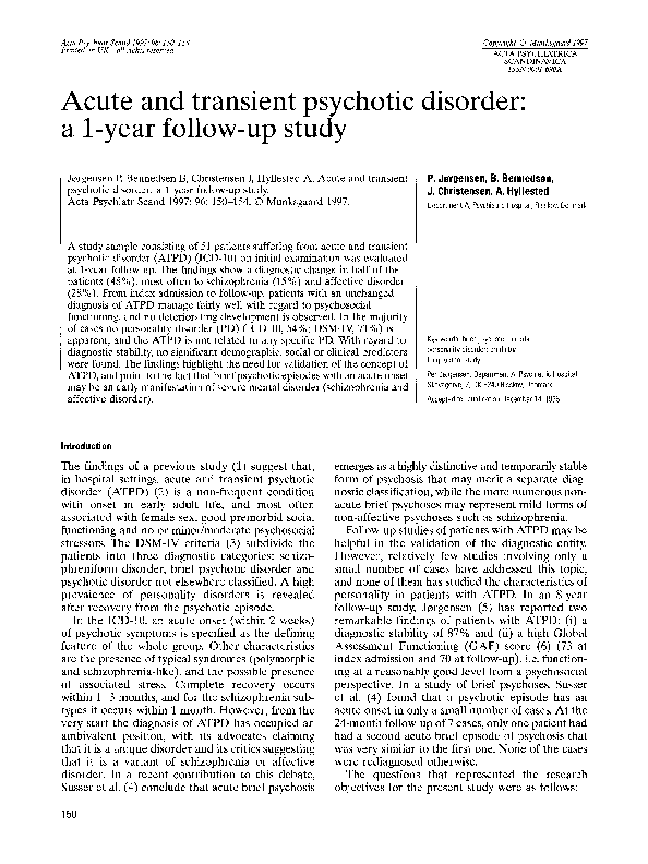 (PDF) Acute and transient psychotic disorder: a 1-year follow-up study