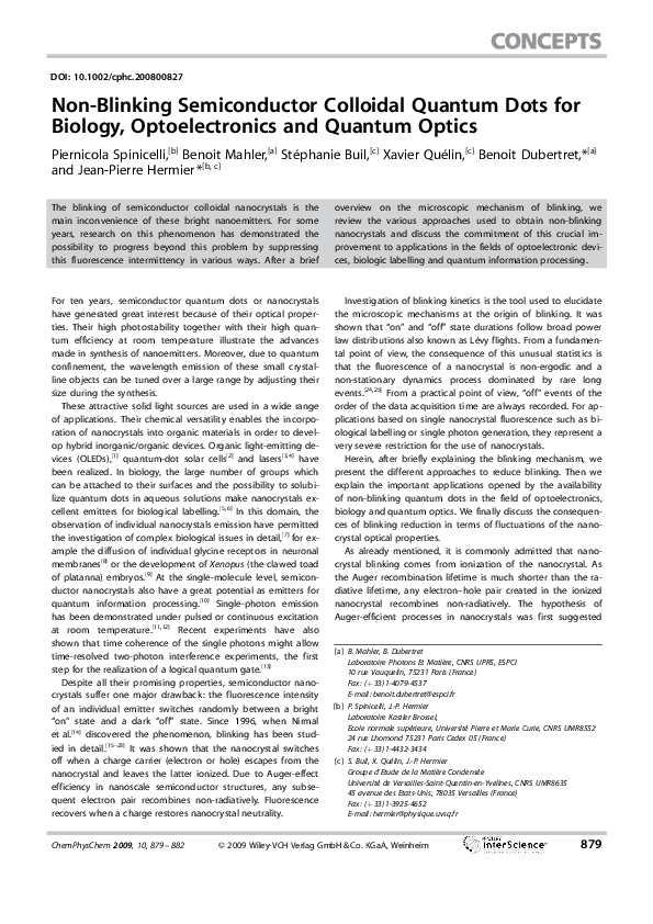 (PDF) Non-Blinking Semiconductor Colloidal Quantum Dots for Biology ...