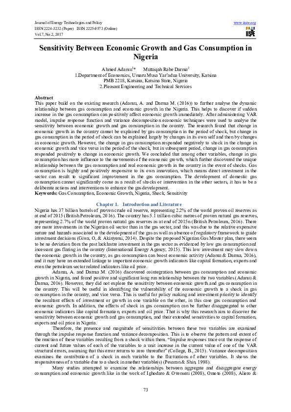 (PDF) Sensitivity Between Economic Growth and Gas Consumption in Nigeria