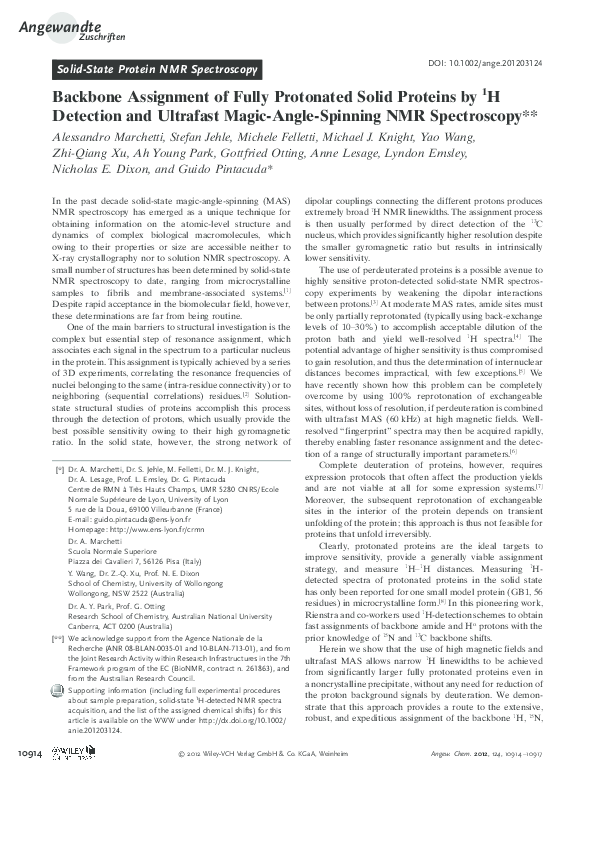 (PDF) Backbone Assignment of Fully Protonated Solid Proteins by 1 H ...