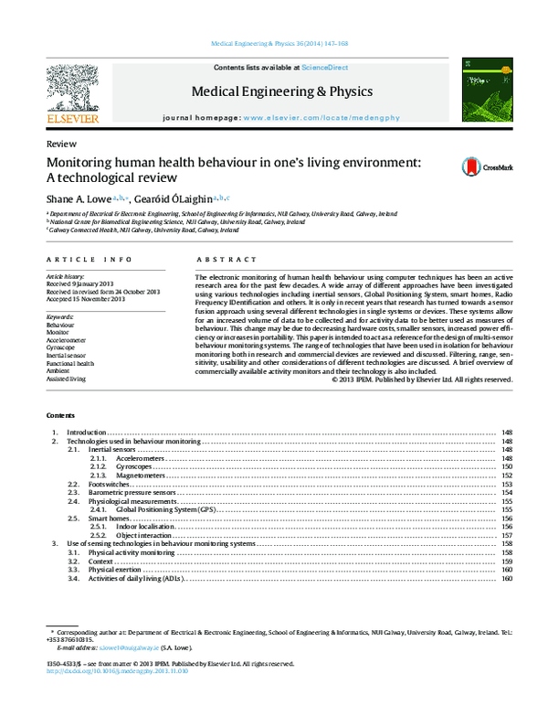 (PDF) Monitoring human health behaviour in one's living environment: A ...