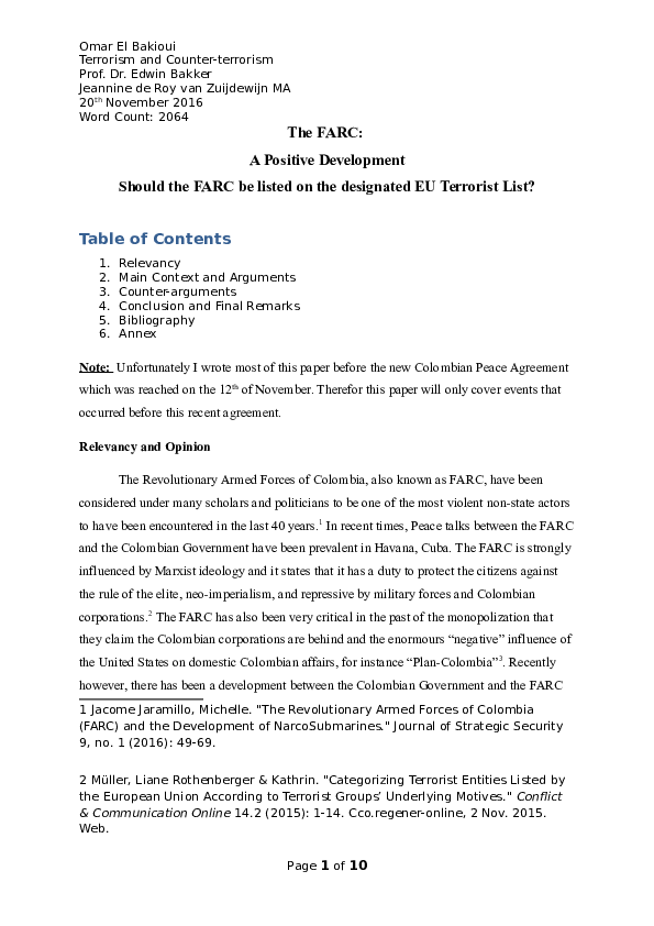 (DOC) The FARC: A Positive Development. Should the FARC be listed on ...