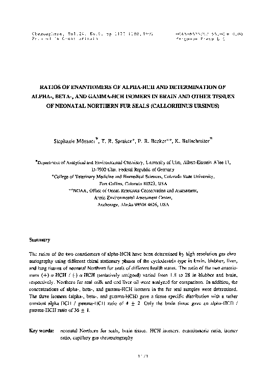 (PDF) Ratios of enantiomers of alpha-HCH and determination of alpha ...