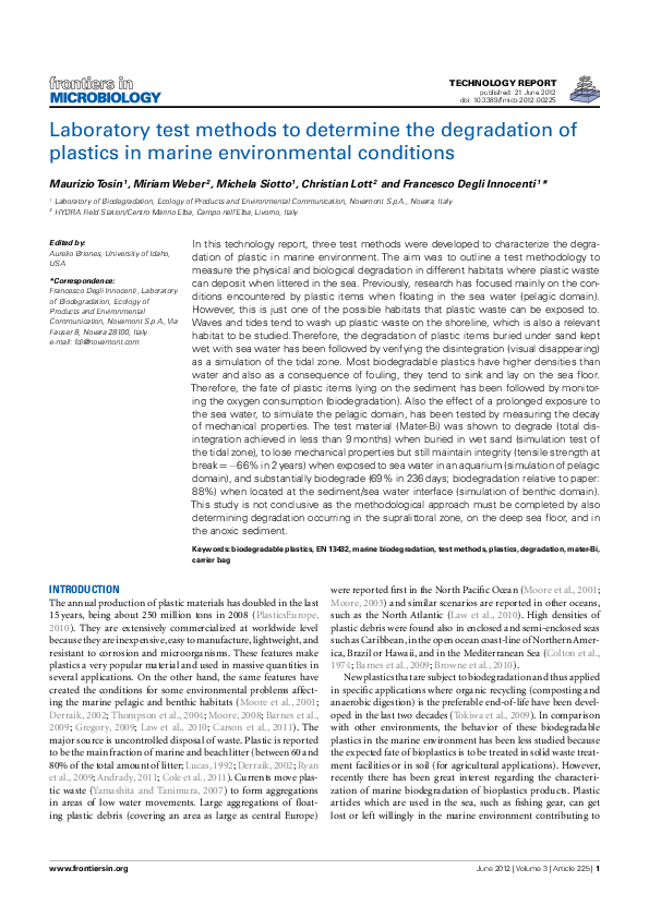 (PDF) Laboratory test methods to determine the degradation of plastics