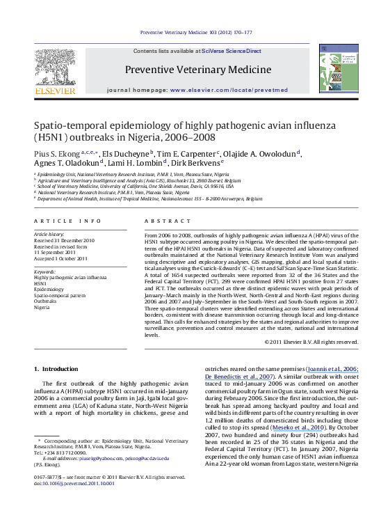 (PDF) Spatio-temporal epidemiology of highly pathogenic avian influenza ...