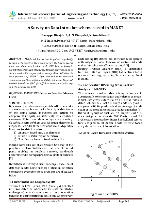 Pdf Irjet A Survey On Data Intrusion Schemes Used In Manet - 