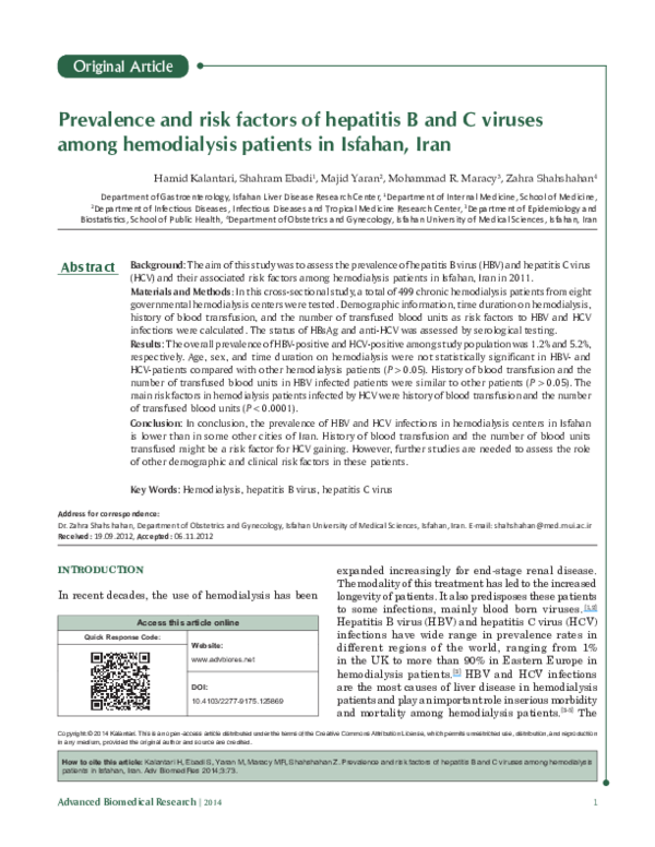 (PDF) Prevalence and risk factors of hepatitis B and C viruses among ...