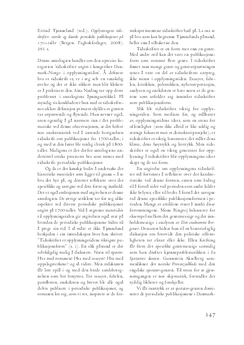 PDF) Eivind Tjønneland (red.), Opplysningens tidsskrifter: norske 