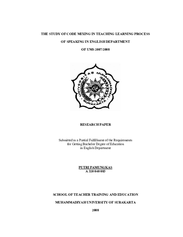 (PDF) THE STUDY OF CODE MIXING IN TEACHING LEARNING PROCESS OF SPEAKING ...