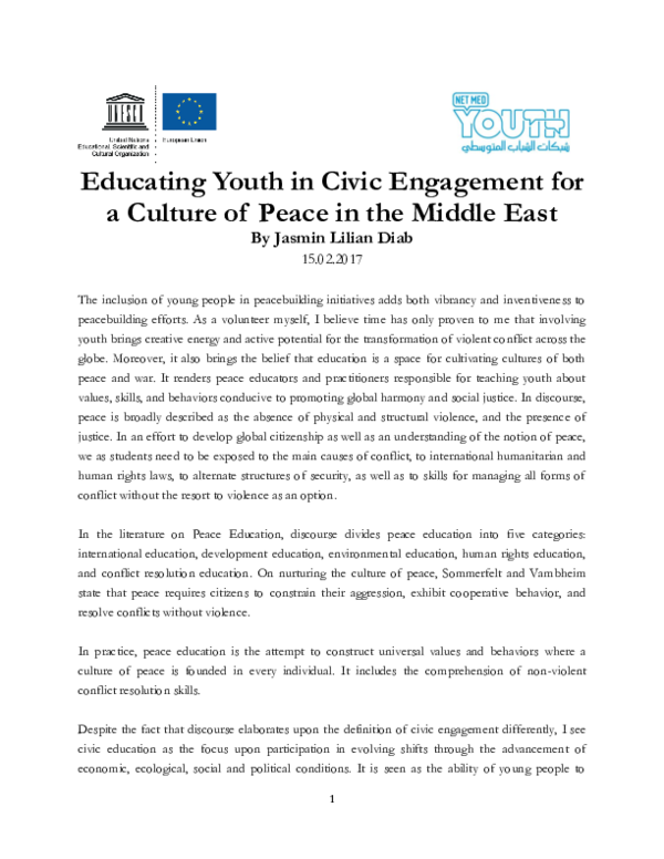 (PDF) Educating Youth in Civic Engagement for a Culture of Peace in the ...