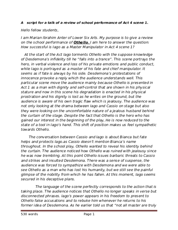 (DOC) A script for a talk of a review of school performance of Act 4 ...