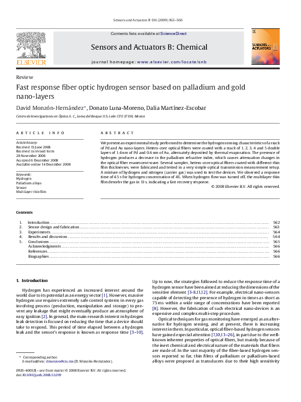 (PDF) Fast response fiber optic hydrogen sensor based on palladium and ...