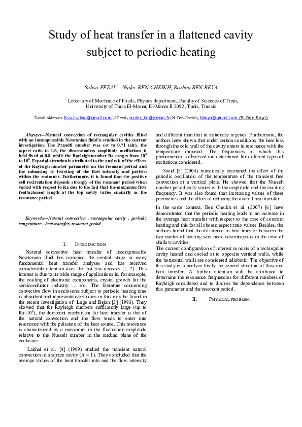 (PDF) Study of heat transfer in a flattened cavity subject to periodic ...