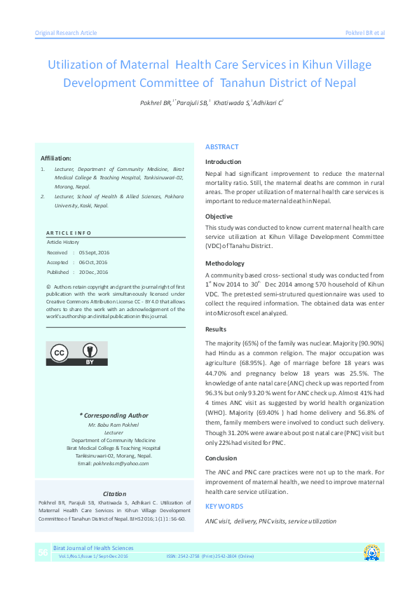 (PDF) Utilization of Maternal Health Care Services in Kihun Village ...