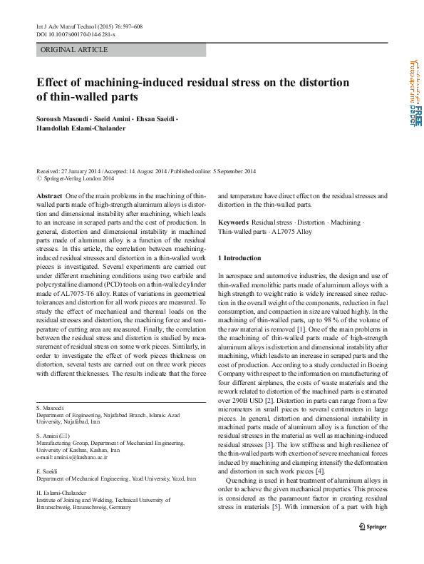 (PDF) Effect of machining-induced residual stress on the distortion of ...