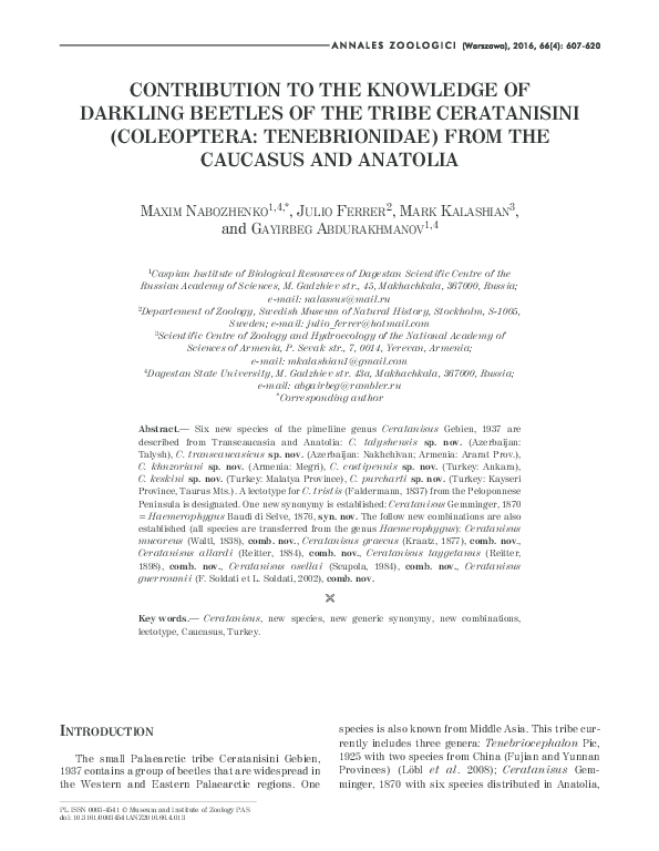 (PDF) CONTRIBUTION TO THE KNOWLEDGE OF DARKLING BEETLES OF THE TRIBE ...