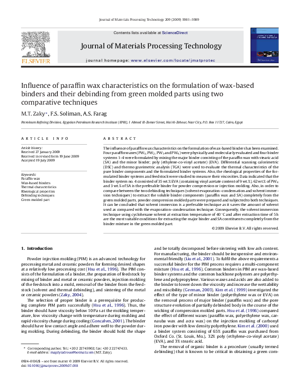(PDF) Influence of paraffin wax characteristics on the formulation of