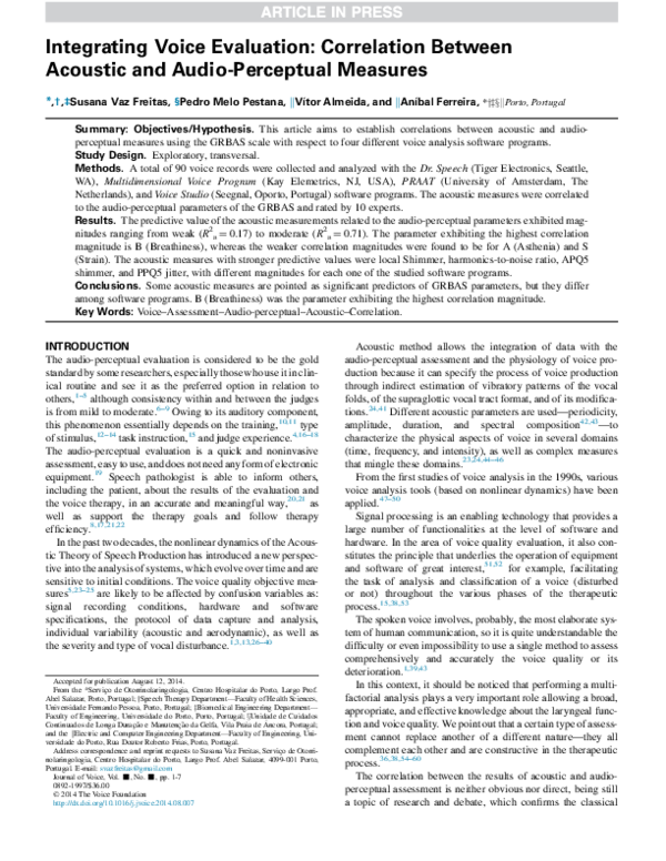 (PDF) Integrating Voice Evaluation: Correlation Between Acoustic and ...