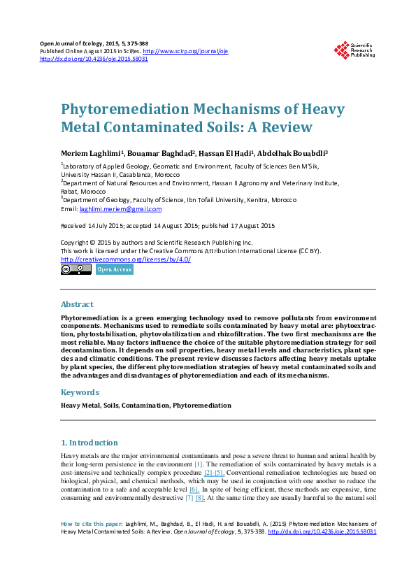 (PDF) Phytoremediation Mechanisms of Heavy Metal Contaminated Soils: A ...