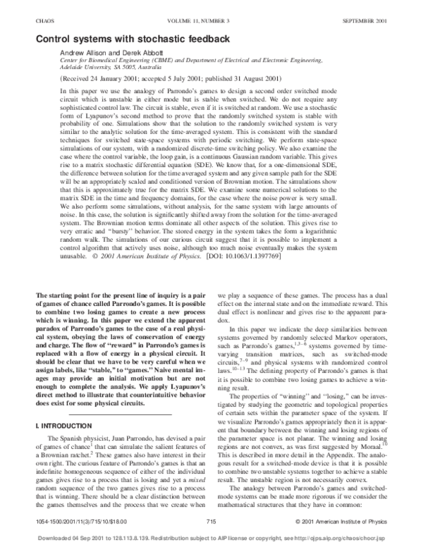 (PDF) Control systems with stochastic feedback