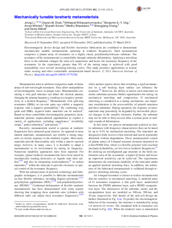 (PDF) Mechanically tunable terahertz metamaterials