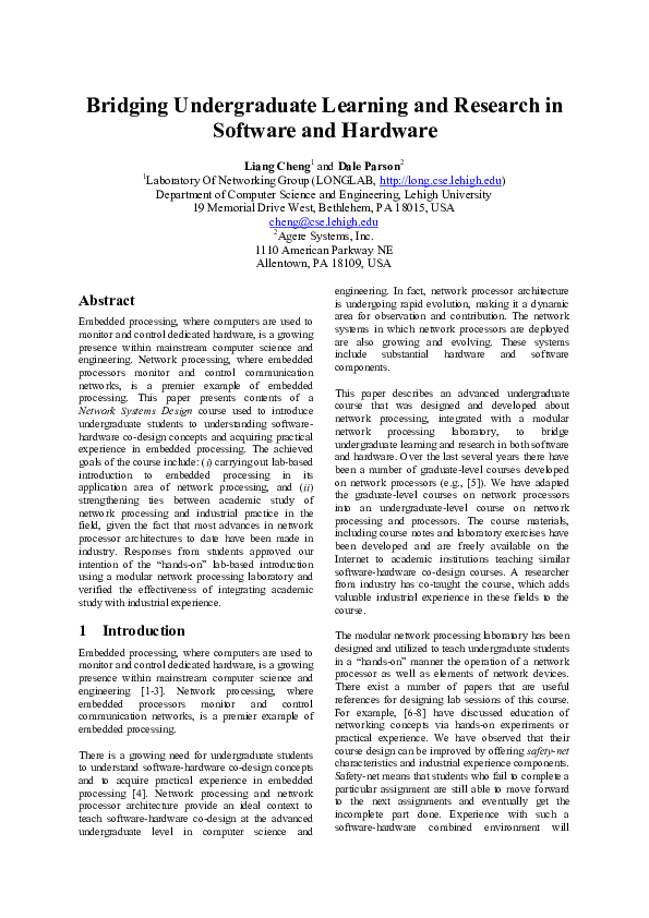 (PDF) Bridging undergraduate learning and research in software and hardware