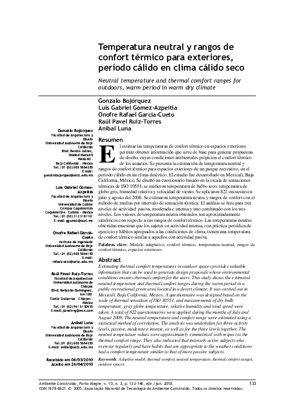 (PDF) Neutral temperature and thermal comfort ranges for outdoors, warm ...