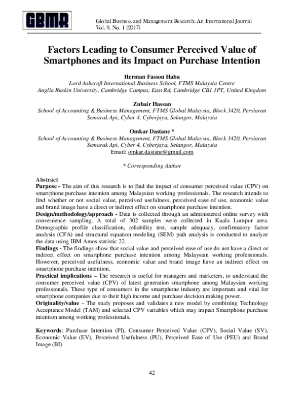(PDF) Factors Leading to Consumer Perceived Value of Smartphones and ...
