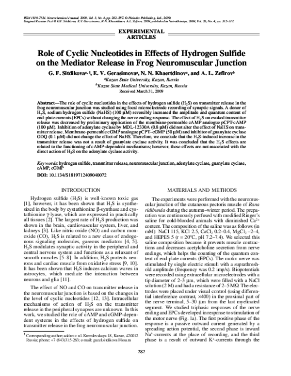 (PDF) Role of cyclic nucleotides in effects of hydrogen sulfide on the ...