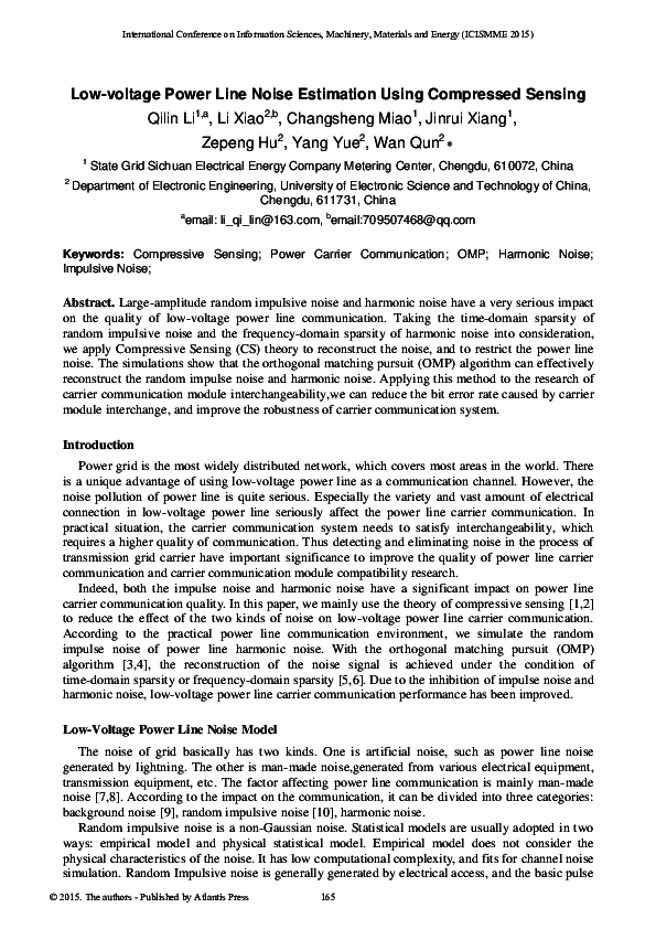 (PDF) Low-voltage Power Line Noise Estimation Using Compressed Sensing