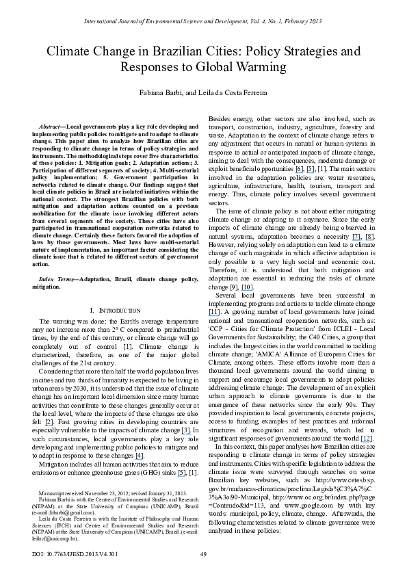 (PDF) Climate Change in Brazilian Cities: Policy Strategies and ...