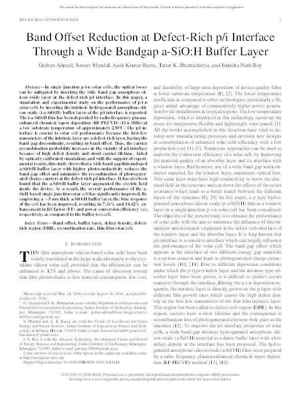 (PDF) Band Offset Reduction at Defect-Rich p/i Interface Through a Wide ...