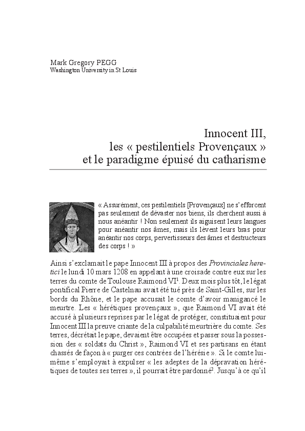 (PDF) Mark G. Pegg, « Innocent III, les 