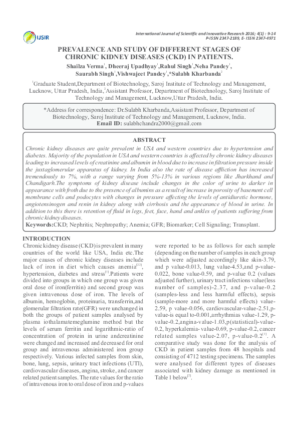(PDF) PREVALENCE AND STUDY OF DIFFERENT STAGES OF CHRONIC KIDNEY ...