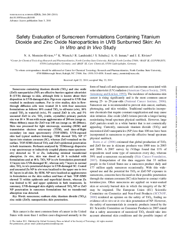 (PDF) Safety Evaluation of Sunscreen Formulations Containing Titanium