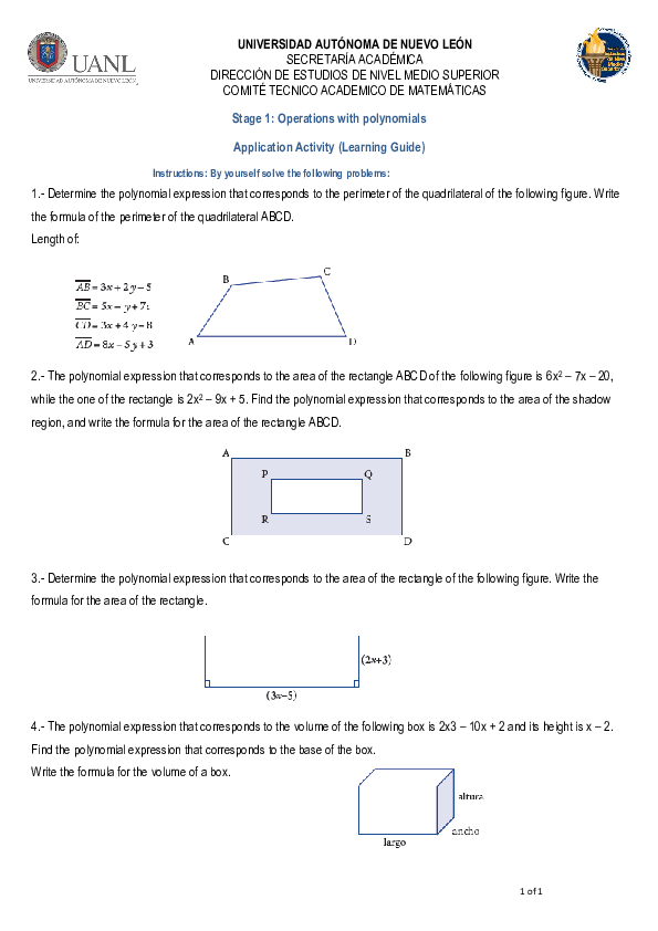 (PDF) Stage 1: Operations with polynomials Application Activity ...