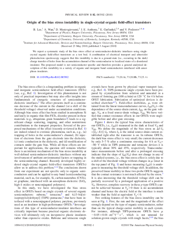 (PDF) Origin of the bias stress instability in singlecrystal organic