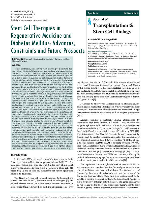 (PDF) Stem Cell Therapies in Regenerative Medicine and Diabetes ...