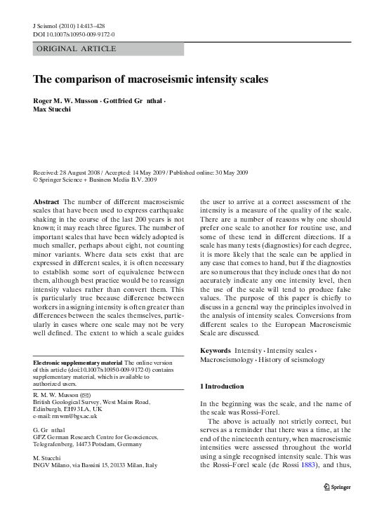 (PDF) The comparison of macroseismic intensity scales