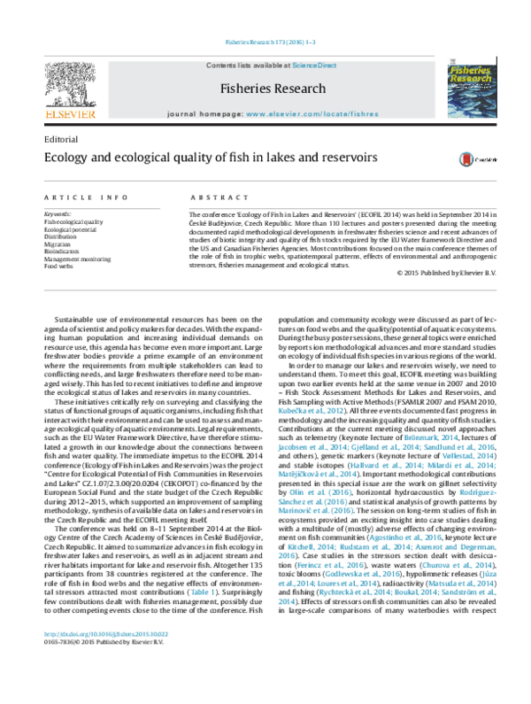 (PDF) Ecology and ecological quality of fish in lakes and reservoirs