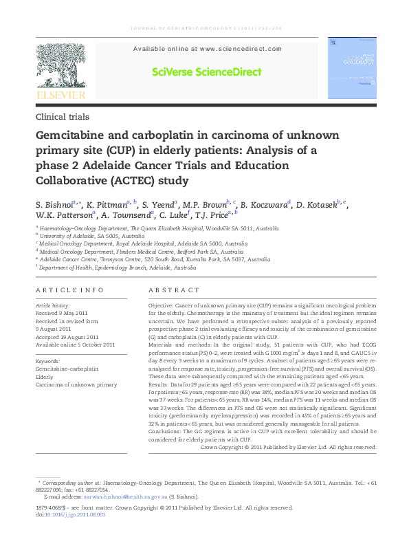 (PDF) Gemcitabine and carboplatin in carcinoma of unknown primary site ...