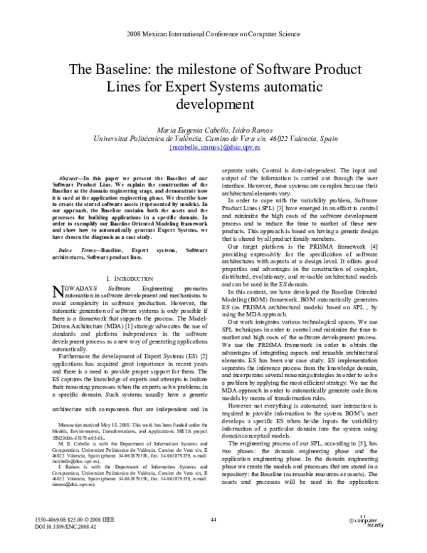 (PDF) The Baseline: The Milestone of Software Product Lines for Expert ...