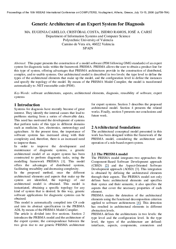 (PDF) Generic architecture of an expert system for diagnosis