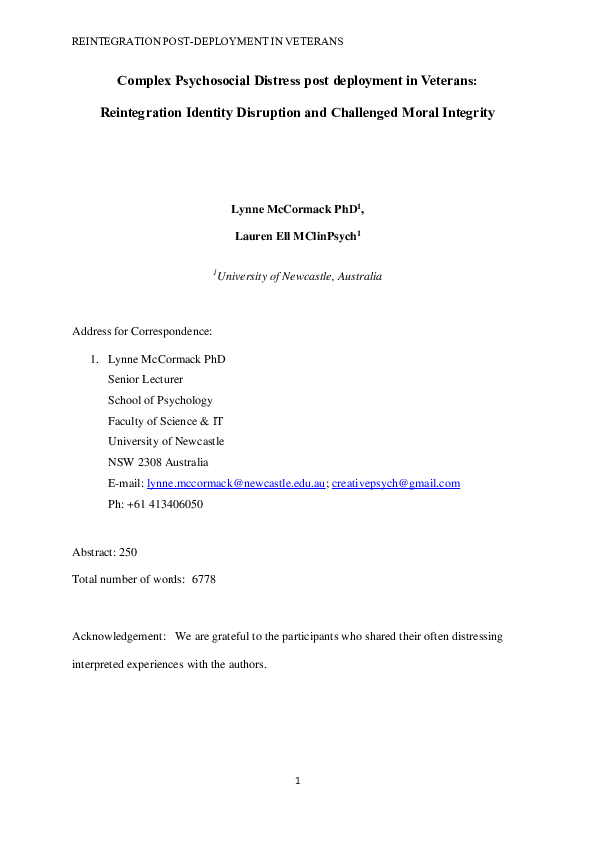 (PDF) Complex Psychosocial Distress post deployment in Veterans ...
