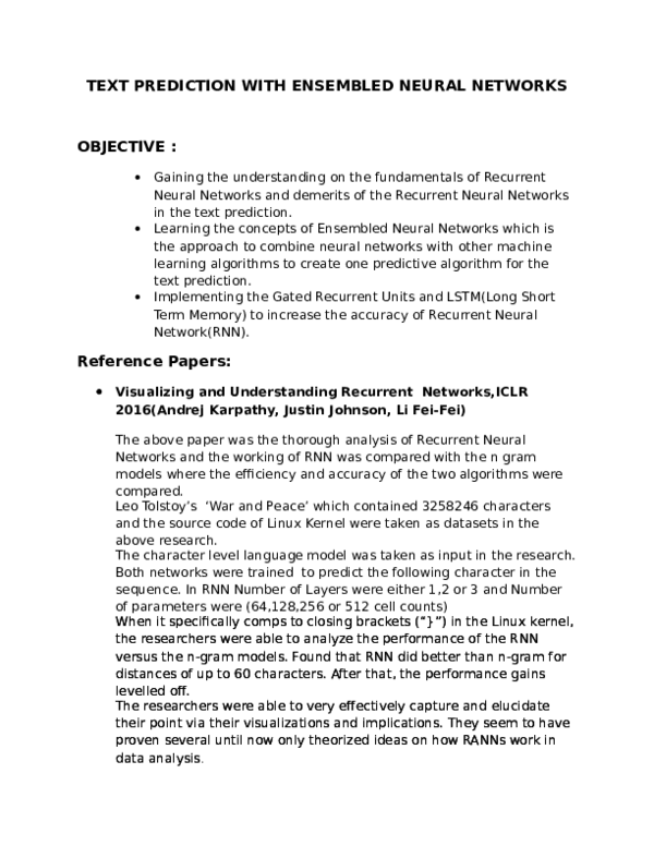 (DOC) TEXT PREDICTION WITH ENSEMBLED NEURAL NETWORKS