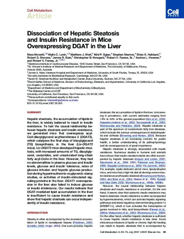 (PDF) Dissociation of Hepatic Steatosis and Insulin Resistance in Mice ...