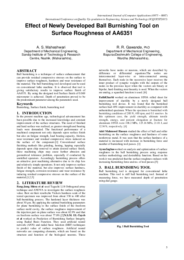 (PDF) Effect of Newly Developed Ball Burnishing Tool on Surface ...
