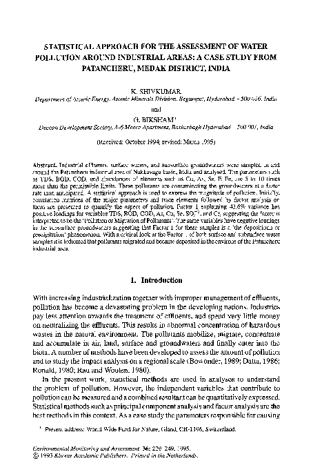 (PDF) STATISTICAL APPROACH FOR THE ASSESSMENT OF WATER POLLUTION AROUND ...